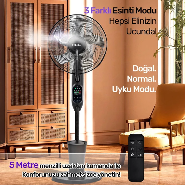NPO N01 Buz Eklenebilir Ultrasonik Buharlı Zaman Ayarlı 3 Kademli Sessiz 75W Akıllı Vantilatör - 3