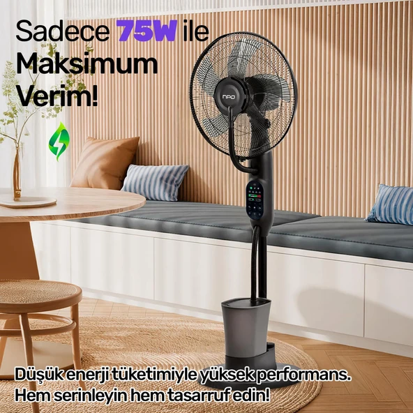 NPO N01 Buz Eklenebilir Ultrasonik Buharlı Zaman Ayarlı 3 Kademli Sessiz 75W Akıllı Vantilatör - 2