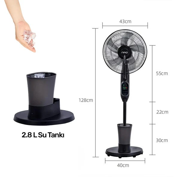 NPO N01 Buz Eklenebilir Ultrasonik Buharlı Zaman Ayarlı 3 Kademli Sessiz 75W Akıllı Vantilatör - 6