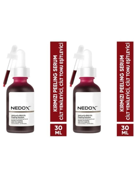 NEDOX 2 Adet Cilt Yenileyici Cilt Tonu Eşitleyici Kırmızı Peeling Serum Aha %30 Bha %2 Ph % 3.5 Serum 30 ml