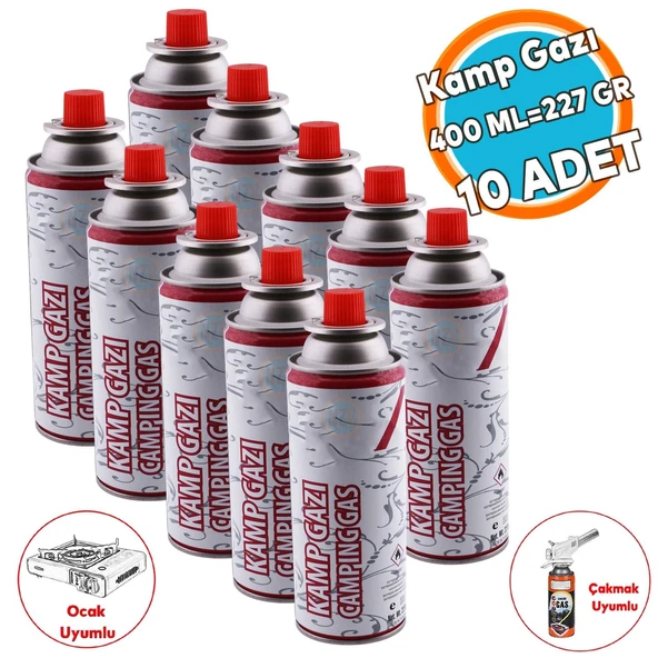 (10 Adet) Kamp Gazı Bütan Propan Tüpü Portatif Ocak Kartuşu Tek kullanımlık Pürmüz 400 ml 227 gr