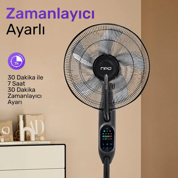 NPO N01 Buz Eklenebilir Ultrasonik Buharlı Zaman Ayarlı 3 Kademli Sessiz 75W Akıllı Vantilatör - 4