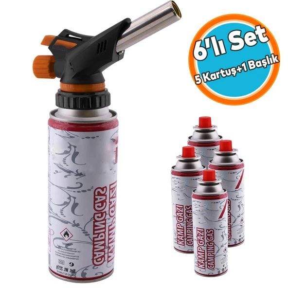 Kamp Gazı Yedek Kartuşu Çakmaklı Pürmüz 227 Gram Piknik Kamp Mangal Mutfak Ateş Tutuşturucu 5'li Set ürün görseli 1