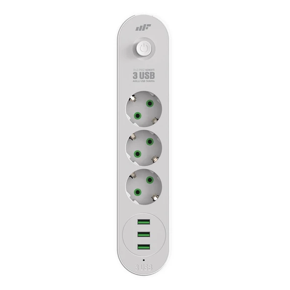 MF Product MF0366 Jetpower 3'lü Akım Korumalı Priz Uzatma Kablosu 2 Metre Beyaz