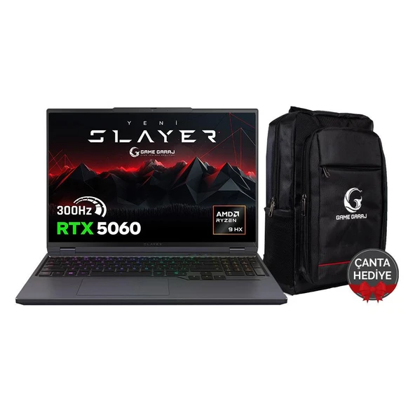 Game Garaj Slayer R9T-5060 C1 AMD Ryzen 9 8945HX 32GB RAM 1TB SSD RTX5060 16" 300Hz QHD+ FreeDOS Gaming Laptop
