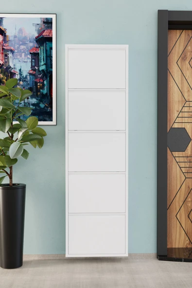 Evdemo 5 Kapaklı Metal Ayakkabılık Beyaz