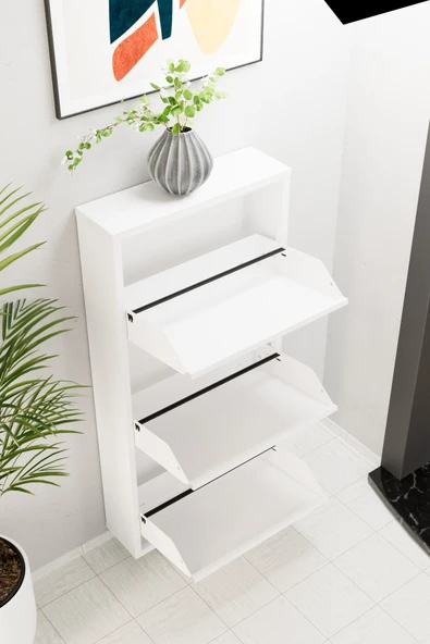 Evdemo 3 Kapaklı Metal Ayakkabılık Beyaz - 4