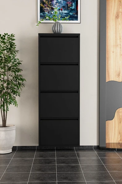 Evdemo 4 Kapaklı Metal Ayakkabılık Siyah - 2