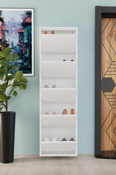 Evdemo 5 Kapaklı Metal Ayakkabılık Beyaz - 5