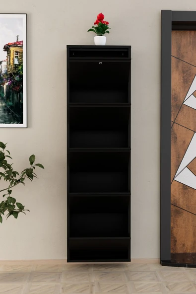 Evdemo Kilitli 5 Kapaklı Metal Ayakkabılık Siyah - 3