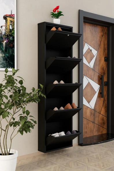 Evdemo Kilitli 5 Kapaklı Metal Ayakkabılık Siyah - 6