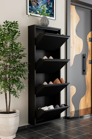 Evdemo 4 Kapaklı Metal Ayakkabılık Siyah - 3