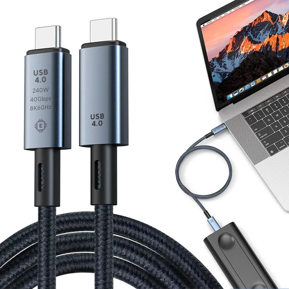 Daytona ZR848 240W USB 4.0 40GBPS 8k Thunderbolt Görüntü Aktarım ve Hızlı Şarj Kablosu 0,5 Metre - 2