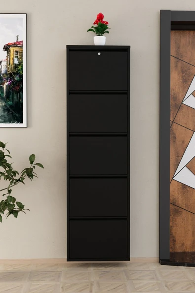 Evdemo Kilitli 5 Kapaklı Metal Ayakkabılık Siyah