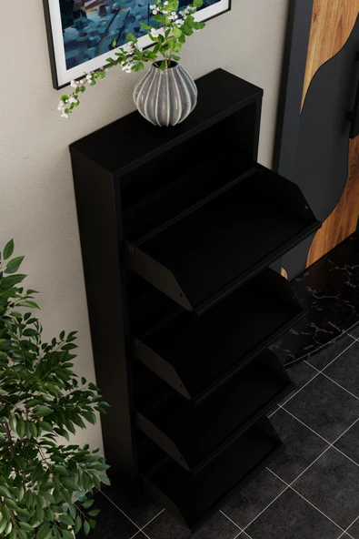 Evdemo 4 Kapaklı Metal Ayakkabılık Siyah - 5