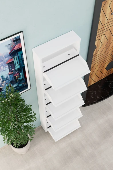 Evdemo 5 Kapaklı Metal Ayakkabılık Beyaz - 7