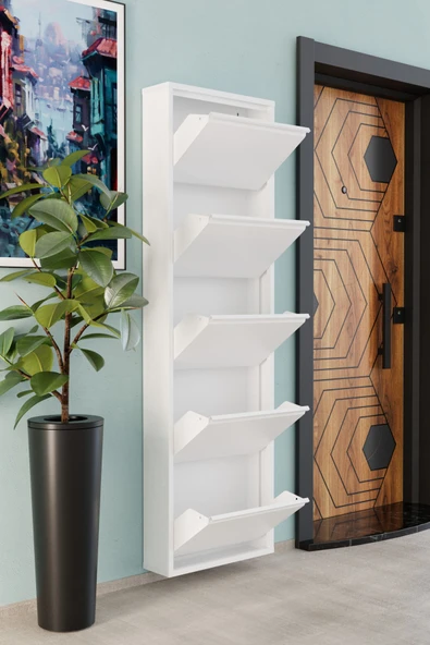 Evdemo 5 Kapaklı Metal Ayakkabılık Beyaz - 4