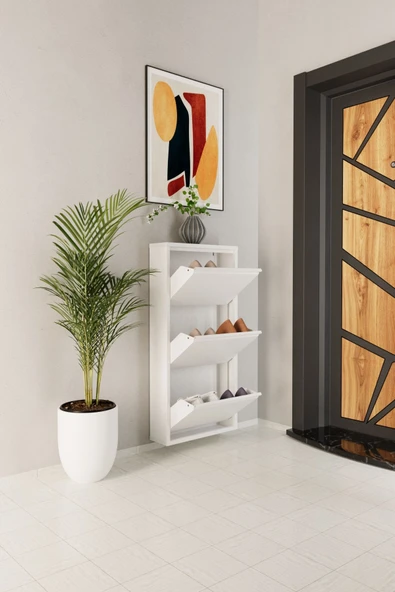 Evdemo 3 Kapaklı Metal Ayakkabılık Beyaz - 3