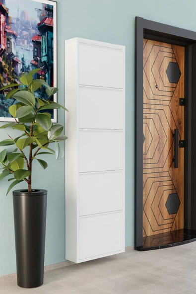 Evdemo 5 Kapaklı Metal Ayakkabılık Beyaz - 2