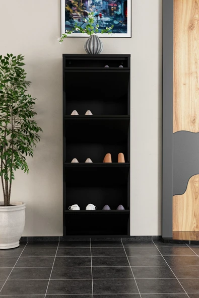 Evdemo 4 Kapaklı Metal Ayakkabılık Siyah - 4