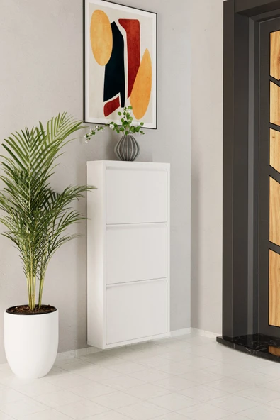 Evdemo 3 Kapaklı Metal Ayakkabılık Beyaz - 2