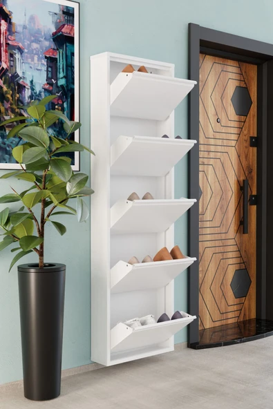 Evdemo 5 Kapaklı Metal Ayakkabılık Beyaz - 6