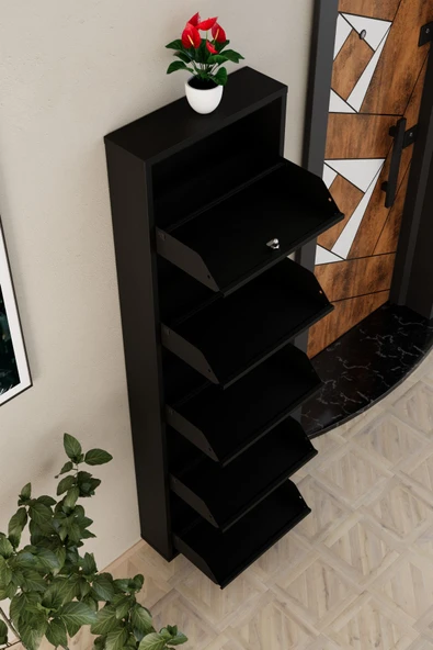 Evdemo Kilitli 5 Kapaklı Metal Ayakkabılık Siyah - 7