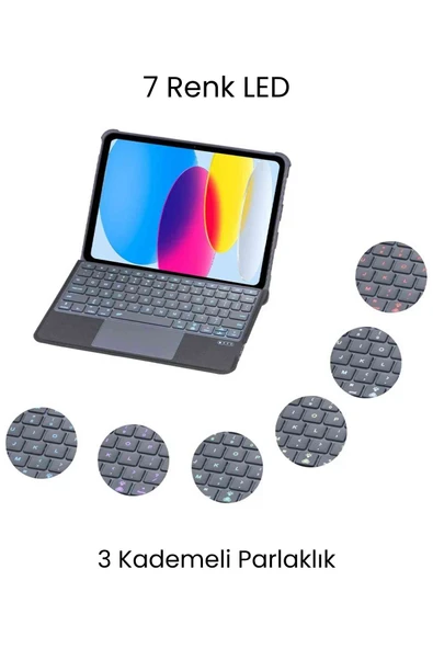 iPad 11. Nesil Uyumlu 360° Manyetik Standlı Ledli Touchpadli Katanya Klavyeli Tablet Kılıfı - Resim 2