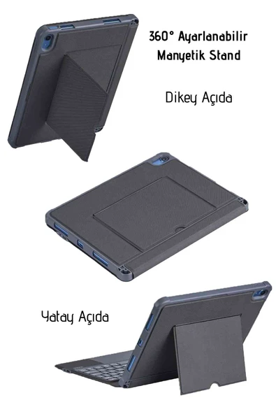iPad 11. Nesil Uyumlu 360° Manyetik Standlı Ledli Touchpadli Katanya Klavyeli Tablet Kılıfı - Resim 3