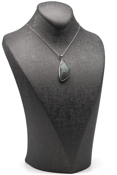 Labradorit Doğal Taş 925 Ayar Gümüş Kolye - 2