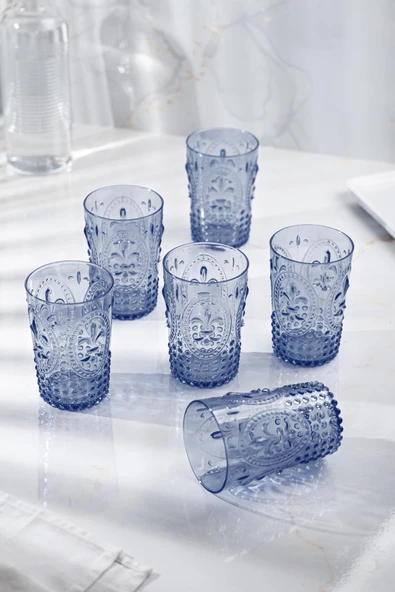 Akrilik Lacivert 6'lı Kısa Bardak & Su Meşrubat Kahve Yanı Bardağı 400 ml ( Cam Değildir ) - 2