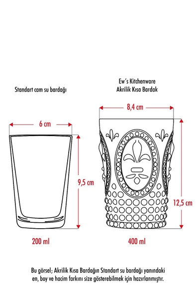 Akrilik Lacivert 6'lı Kısa Bardak & Su Meşrubat Kahve Yanı Bardağı 400 ml ( Cam Değildir ) - 6