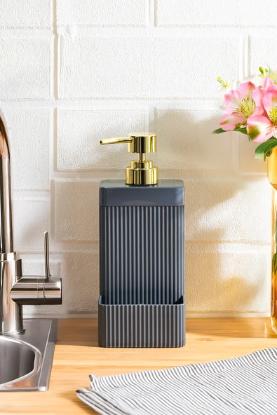 Perotti 13139 Lisbone Süngerlik Hazneli Banyo ve Mutfak Sıvı Sabunluk 550ML Antrasit
