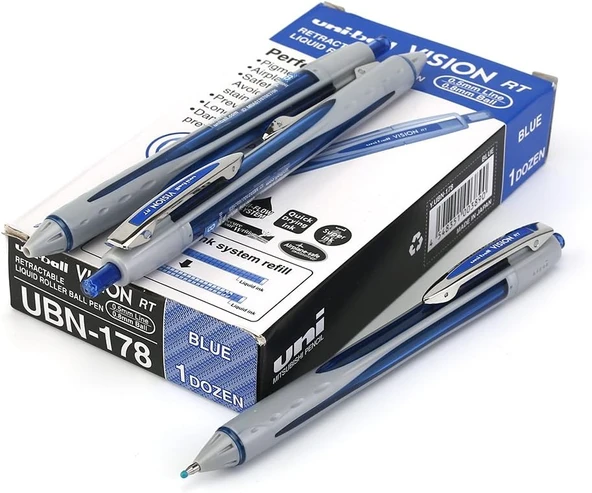 Uni-Ball Vision 0.8 Mm Mekanik Roller Kalem Mavi 12'li Paket | RT UBN-178