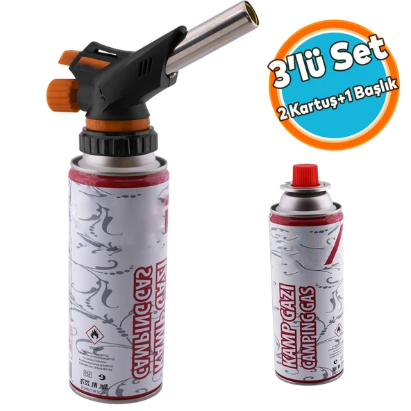 Kamp Gazı Yedek Kartuşu Çakmaklı Pürmüz 227 Gram Piknik Kamp Mangal Mutfak Ateş Tutuşturucu 2+1 Set ürün görseli