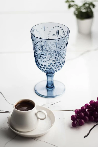 Akrilik Lacivert 6'lı Kadeh & Su Meşrubat Kahve Yanı Bardağı 450 ml ( Cam Değildir ) - 3