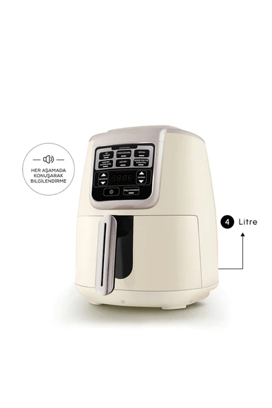 Karaca Air Pro Cook XL 2in1 Airfryer 4 lt Konuşan Yağsız Iconic Beige Fritöz - 6