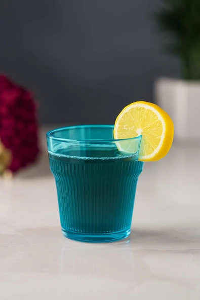 Akrilik Aquamarin 6'lı Kısa Bardak & Su Meşrubat Kahve Yanı Bardağı 300 ml ( Cam Değildir ) - 1