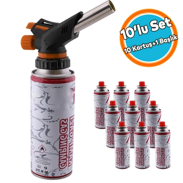 Kamp Gazı Yedek Kartuşu Çakmaklı Pürmüz 227 Gram Piknik Kamp Mangal Mutfak Ateş Tutuşturucu 10 Set ürün görseli