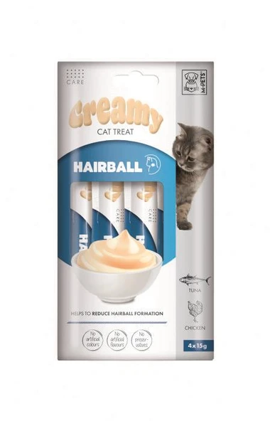 M-Pets Creamy Hairball Tavuklu ve Tuna Balıklı Kedi Ödülü 4x15 Gr