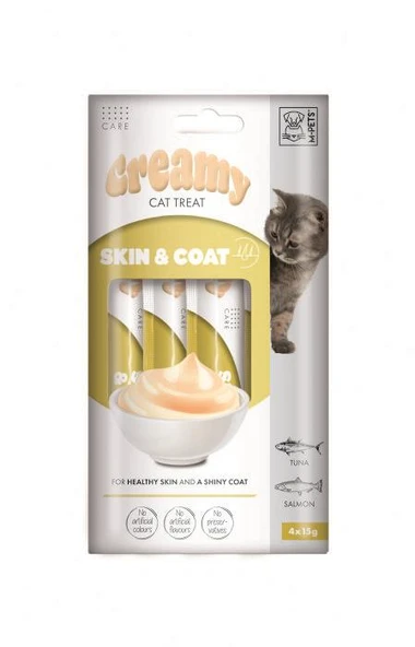 M-Pets Creamy Skin Coat Somonlu ve Tuna Balıklı Kedi Ödülü 4x15 Gr