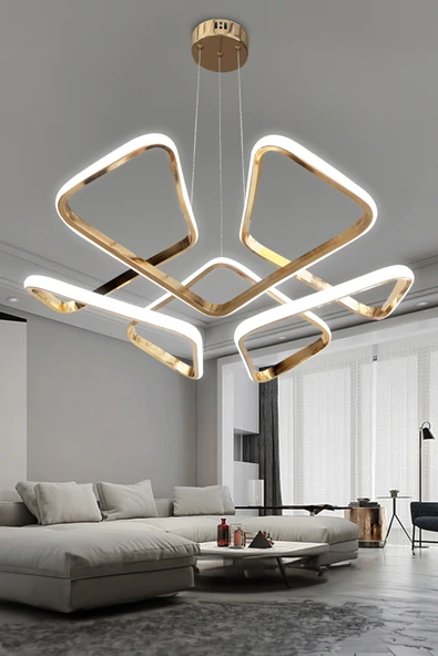 Dron Köşeli Modern Sarkıt Led Avize Salon & Oturma Odası Avizesi - 4