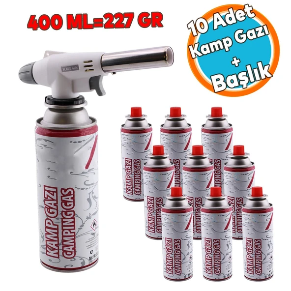Kamp Gazı Yedek Kartuşu Çakmaklı Pürmüz 227 Gram Piknik Kamp Mangal Mutfak Ateş Tutuşturucu 10 Set