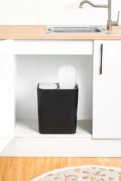 Perotti 13255 Click Kapak Siyah-Beyaz İki Bölmeli Modern Çöp Kovası 15LT - 4