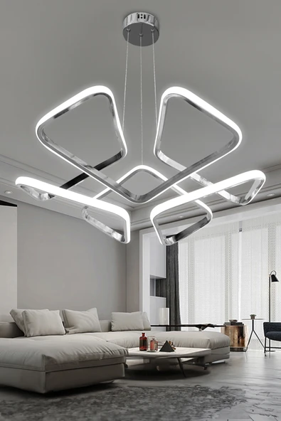 Dron Köşeli Modern Sarkıt Led Avize Salon & Oturma Odası Avizesi - 5