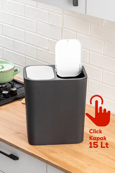 Perotti 13255 Click Kapak Siyah-Beyaz İki Bölmeli Modern Çöp Kovası 15LT - 7