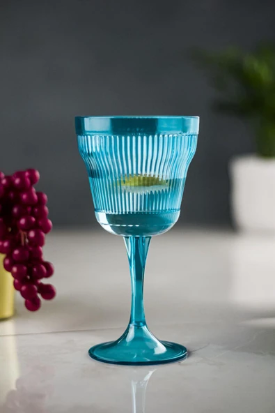 Akrilik Aqamarin 6'lı Kadeh & Su Meşrubat Kahve Yanı Bardağı 300 ml ( Cam Değildir ) - 3