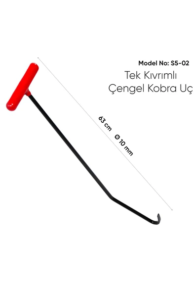 safi 63 cm 10 mm Çap Tek Kıvrımlı Çengel Kobra Uçlu Boyasız Göçük Düzeltme Çubuğu - S5-02, PDR Çubuk - 3