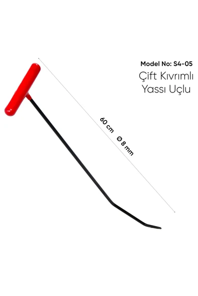 safi 60 cm 8 mm Çap Çift Kıvrımlı Yassı Uçlu Boyasız Göçük Düzeltme Çubuğu - S4-05, PDR Çubuk - Resim 3