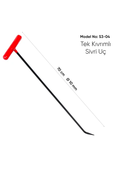 safi 70 cm 10 mm Çap Tek Kıvrımlı Sivri Uçlu Boyasız Göçük Düzeltme Çubuğu - S3-04, PDR Çubuk - 3